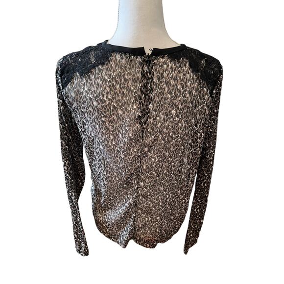 Zara Animal print long sleeve top Lace Detail L - Picture 4 of 5